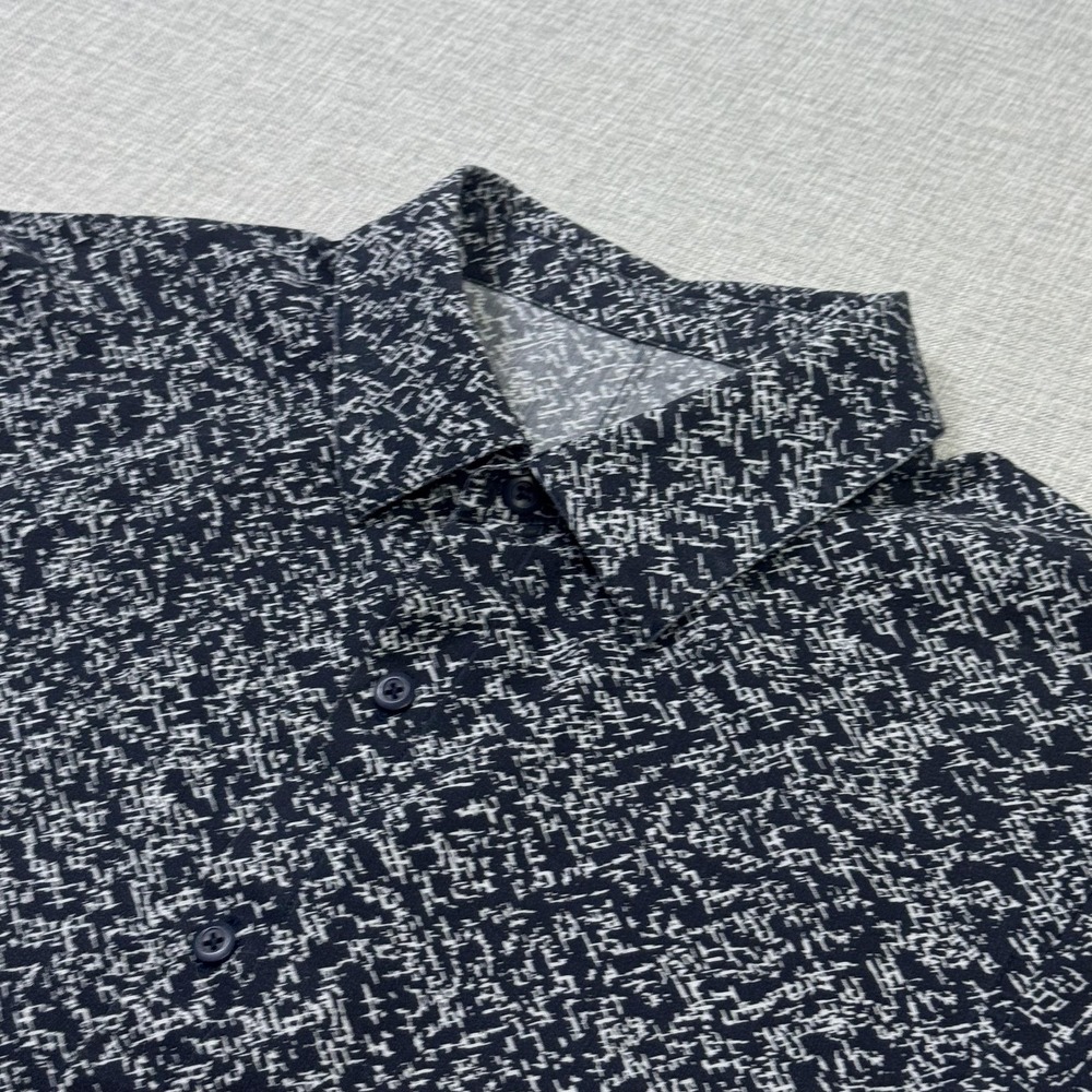 Lululemon Button-Up Shirt Mens Small Blue Short Sleeve Regular Fit Graphic Print